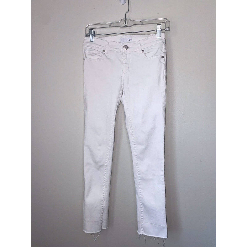 Ann Taylor Loft White Jeans Women Size 24 Skinny With Raw Hem Stretch *